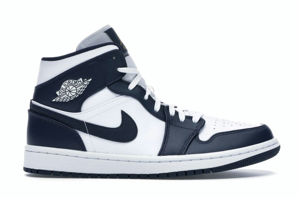 Air Jordan 1 Mid White Metallic Gold Obsidian - 554724-174