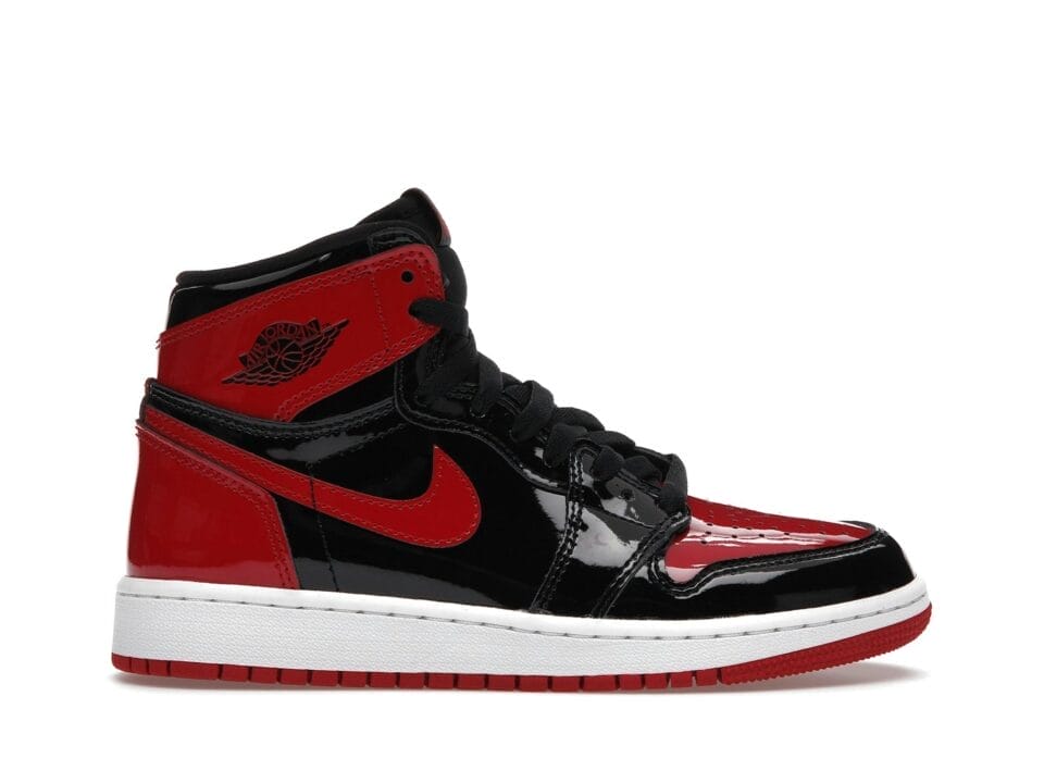 Air Jordan 1 Retro High OG Patent Bred GS Trainers - Black/White/Red -