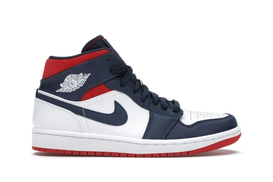 Jordan 1 Mid SE USA Leather Trainers - White/Varsity Red/Midnight Navy -