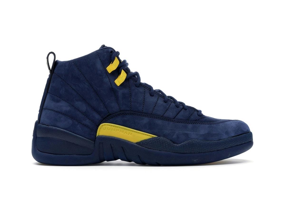Jordan 12 Retro Michigan College Navy Amarillo Men's Sneakers (BQ3180-407 Release)