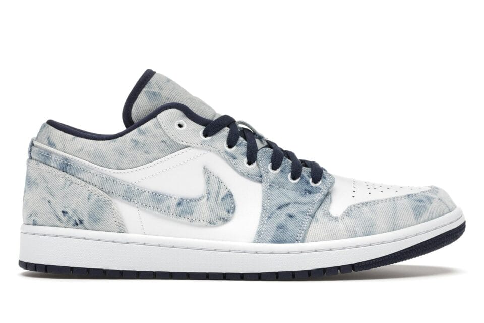 Jordan 1 Low Washed Denim Trainers - White/Midnight Navy Sneaker Style CZ8455-100