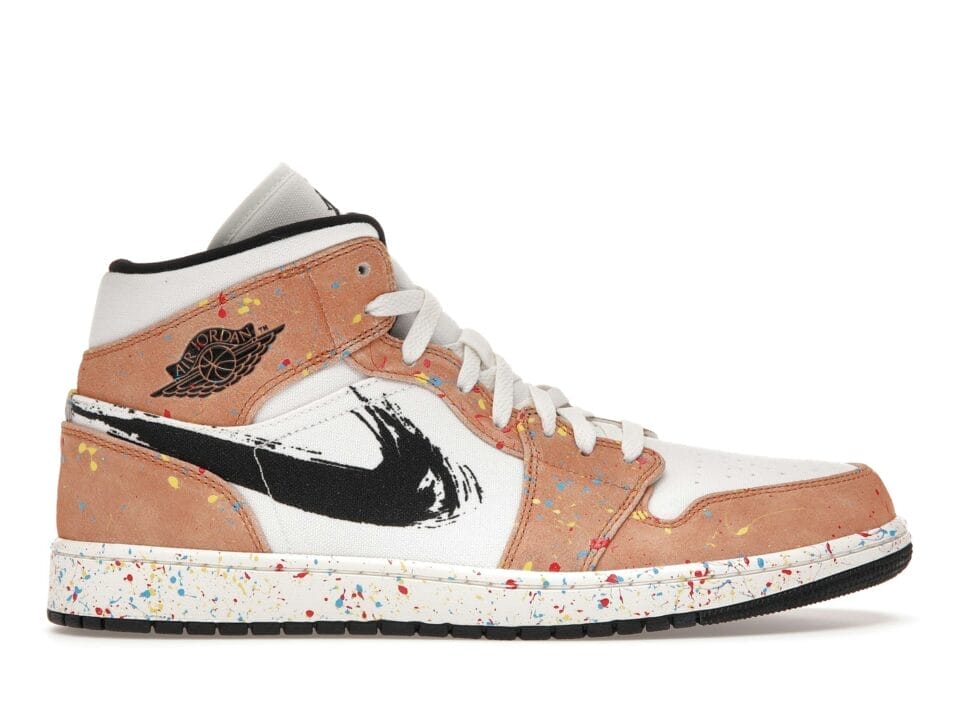 Air Jordan 1 Mid SE Brushstroke Paint Splatter Sneaker Style DA8005-100