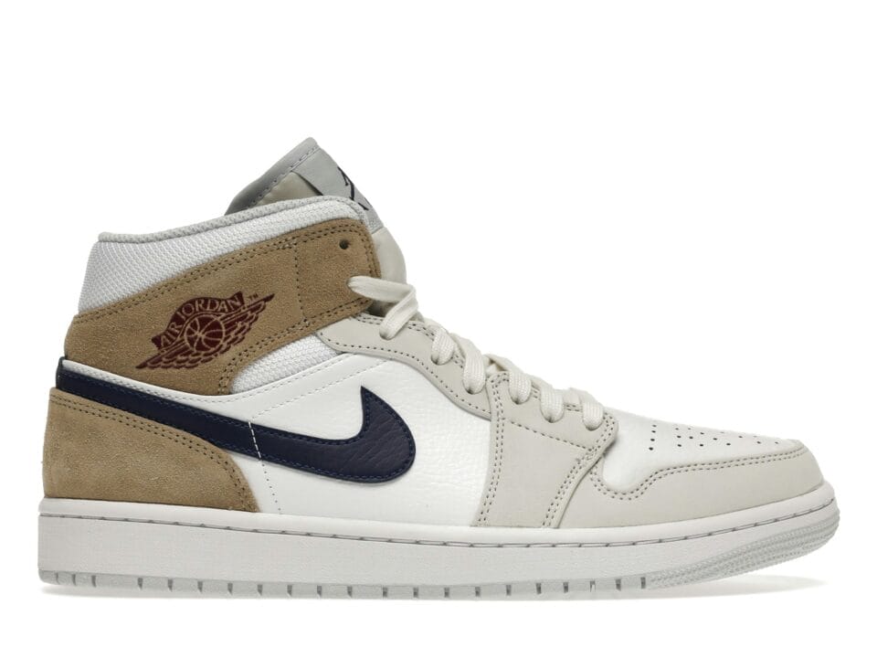 Air Jordan 1 Mid Tan Suede DO6726-100 White/Team Red/Khaki/Blue Void