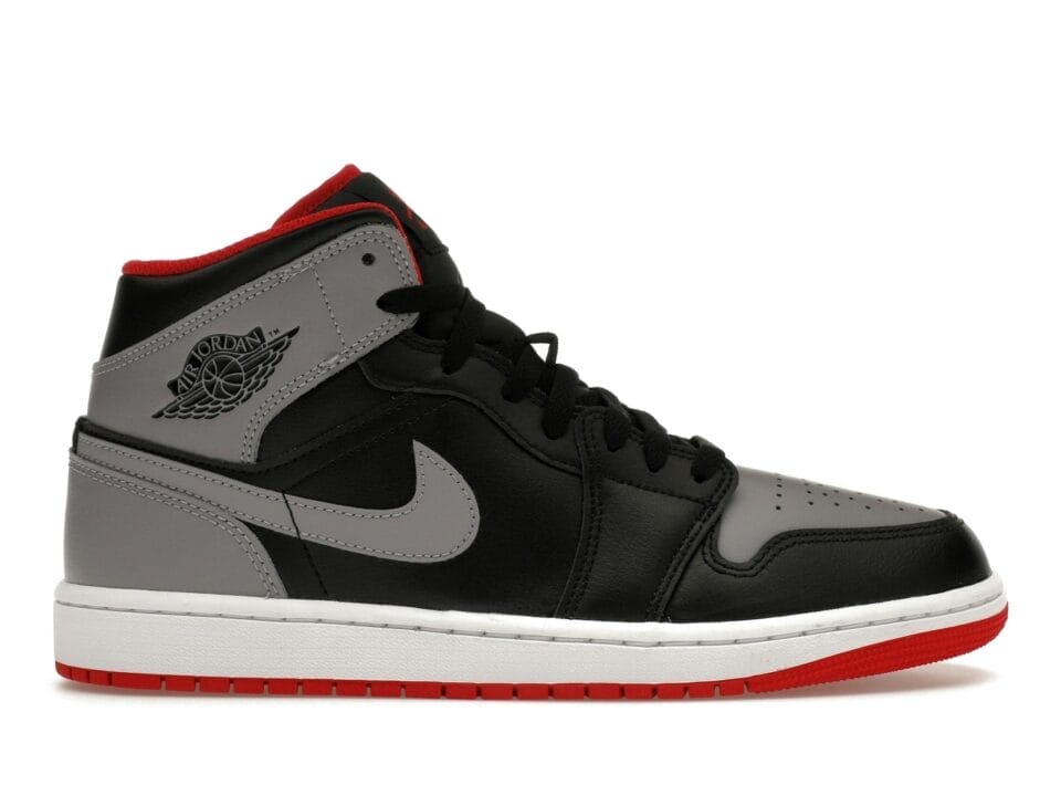 Jordan 1 Mid Bred Shadow Leather Trainers - Black/Red/Grey -